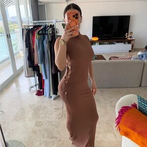 Side-Lace Maxi Dress in Rich Brown